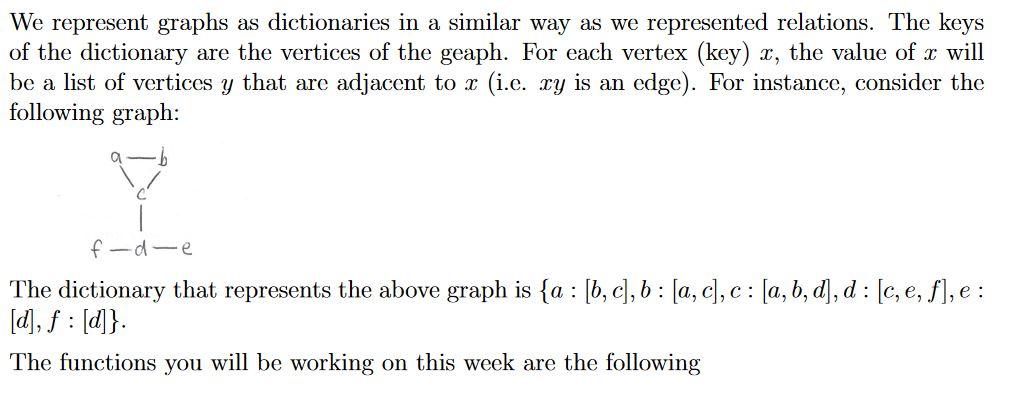 Solved We represent graphs as dictionaries in a similar way | Chegg.com
