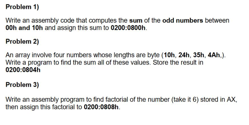 Assembly Sum Example Problem 1) Write an assembly code that computes the | Chegg.com