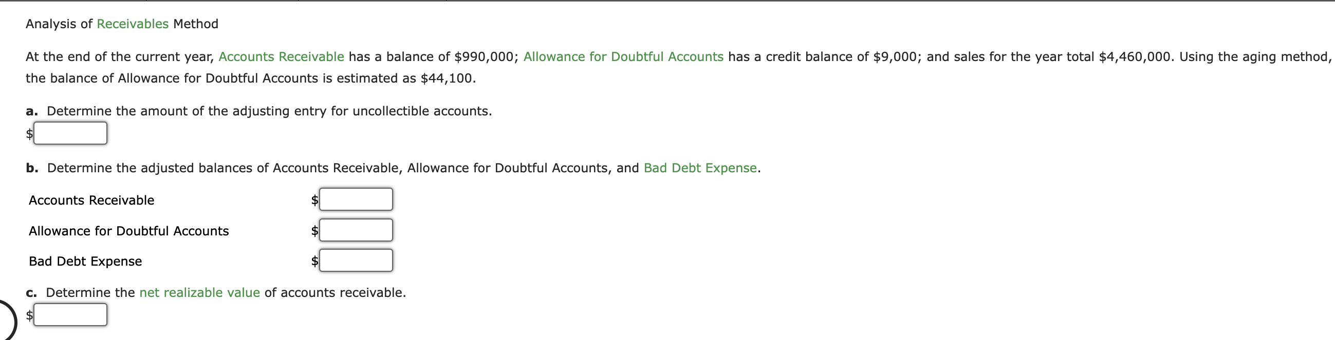 Solved Analysis Of Receivables Method At The End Of The Chegg