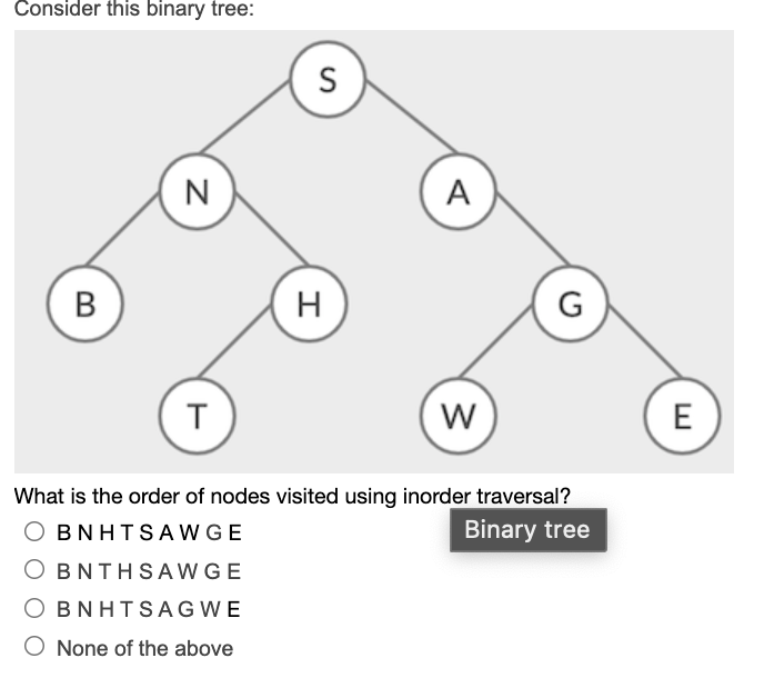 Solved Consider this binary tree: s N A Α. B I Н. G T 3 Ε E | Chegg.com