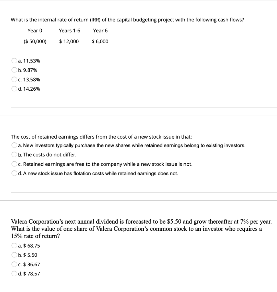 Solved What is the internal rate of return (IRR) of the | Chegg.com