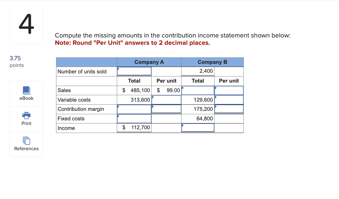 Solved Compute The Missing Amounts In The Contribution | Chegg.com