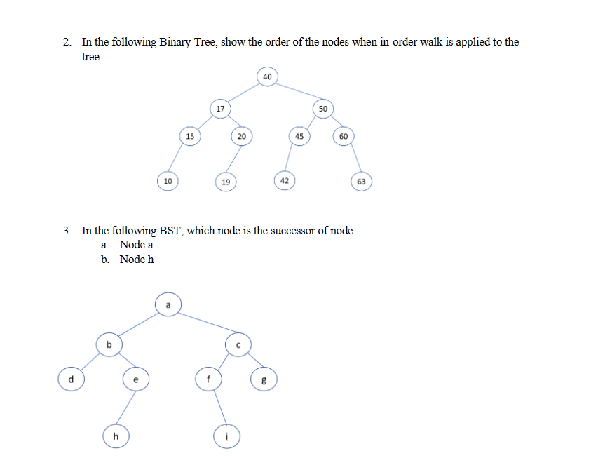 Solved 2. In the following Binary Tree, show the order of | Chegg.com