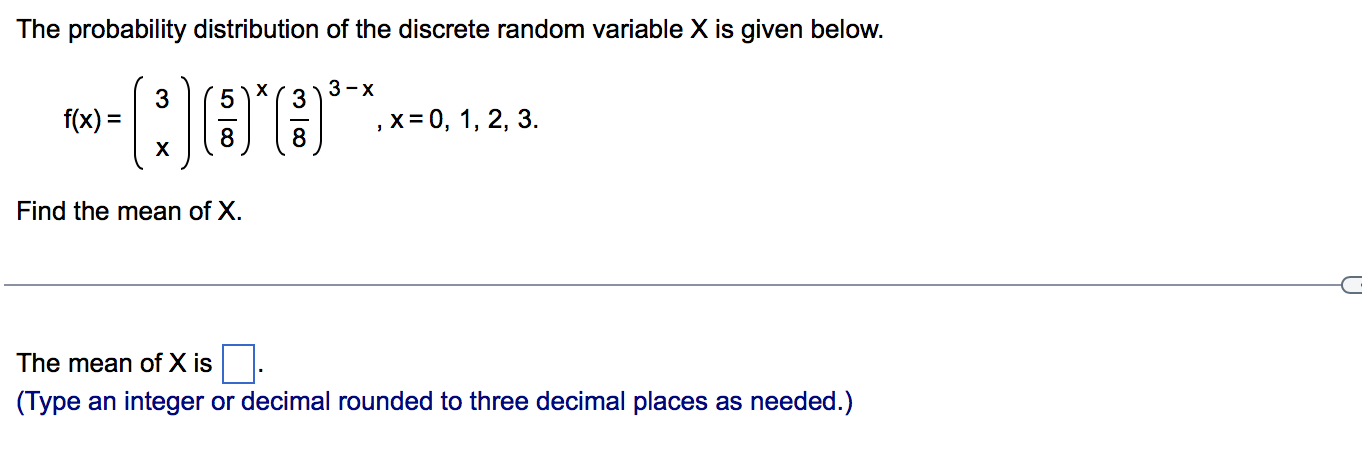 Solved The probability distribution of the discrete random | Chegg.com