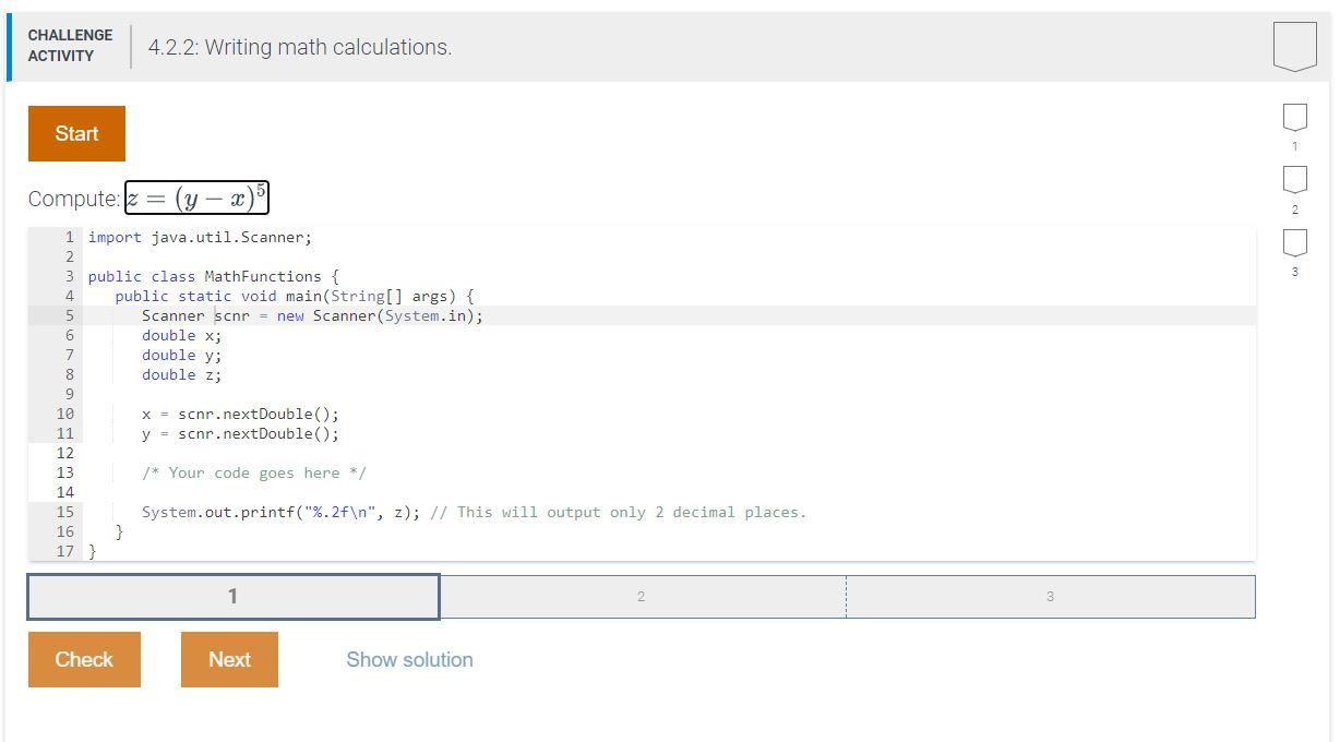 Solved CHALLENGE ACTIVITY 4.2.2: Writing math calculations 