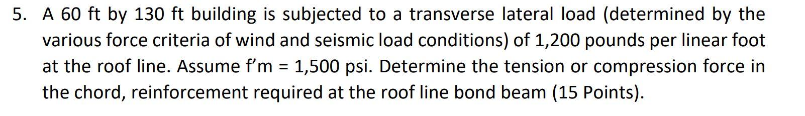 Solved A 60ft by 130ft building is subjected to a transverse | Chegg.com