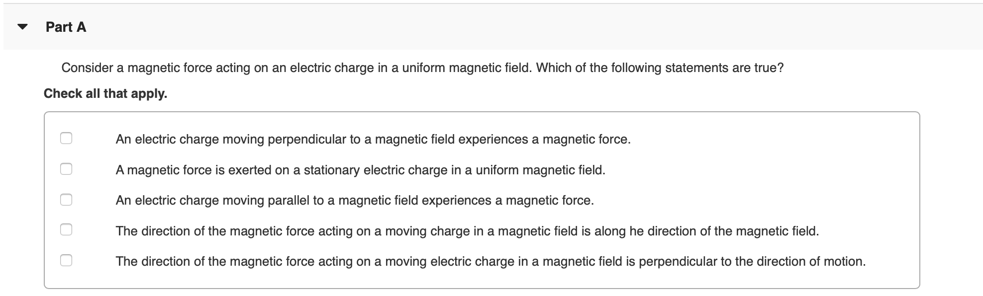 Solved Part A Consider a magnetic force acting on an | Chegg.com