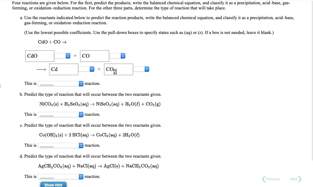 Solved Four reactions are given below. For the first, | Chegg.com