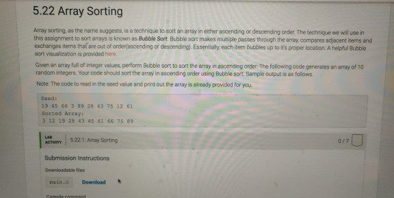 Solved 5.22 Array Sorting Array sorting, as the name | Chegg.com