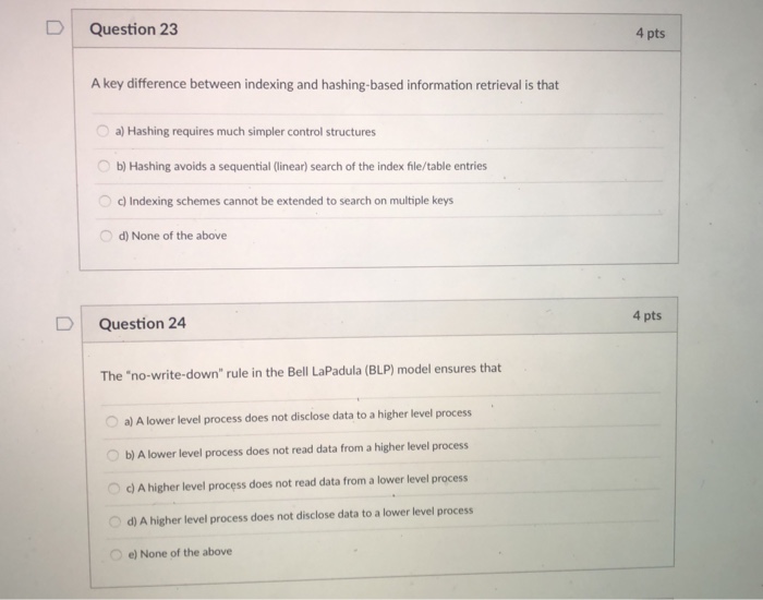 Solved D | Question 23 4 pts A key difference between | Chegg.com