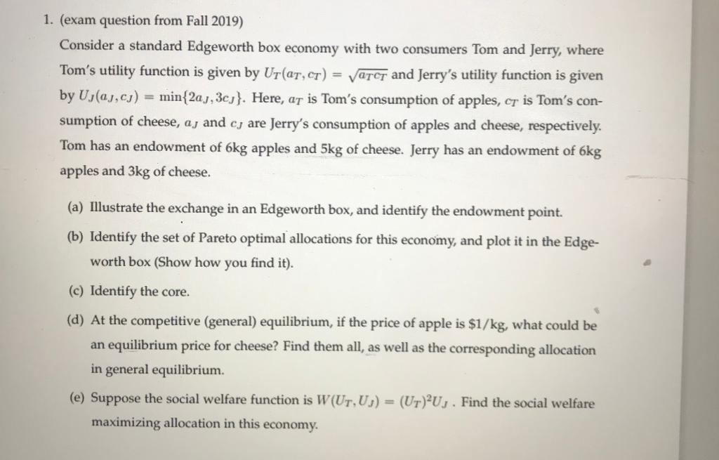 Solved 1. (exam question from Fall 2019) Consider a standard | Chegg.com