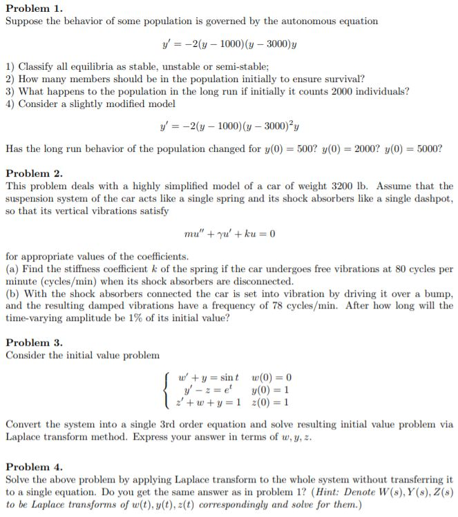 Solved Problem 1 Suppose the behavior of some population is | Chegg.com