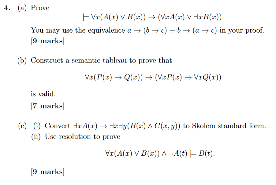 Solved 4 A Prove Fvx A X V B X Vxa X V 3 Xb X Chegg Com