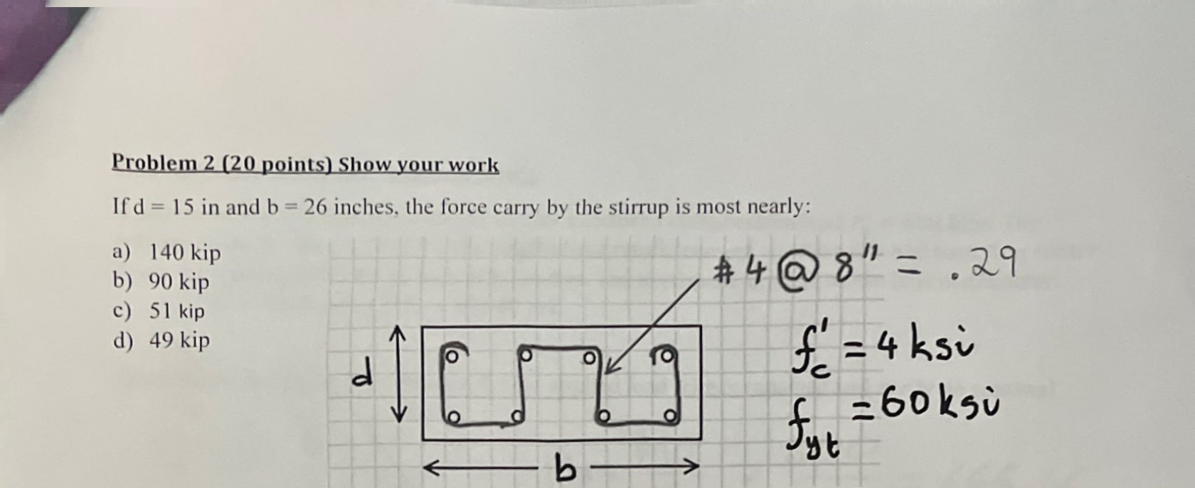 Solved Problem 2 (20 ﻿points) ﻿Show your workIf d=15 ﻿in and | Chegg.com