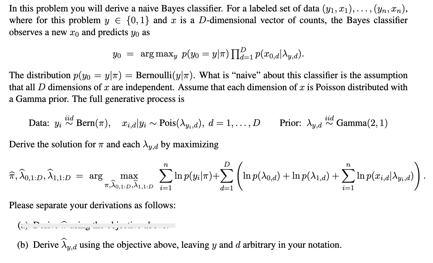 In this problem you will derive a naive Bayes | Chegg.com