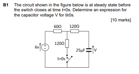 Solved B1 The circuit shown in the figure below is at steady | Chegg.com