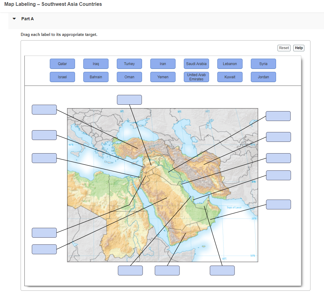 Solved Map Labeling - Southwest Asia Countries Part A Drag | Chegg.com