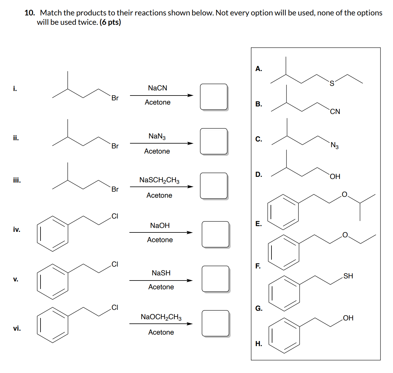 Solved 10. Match the products to their reactions shown | Chegg.com