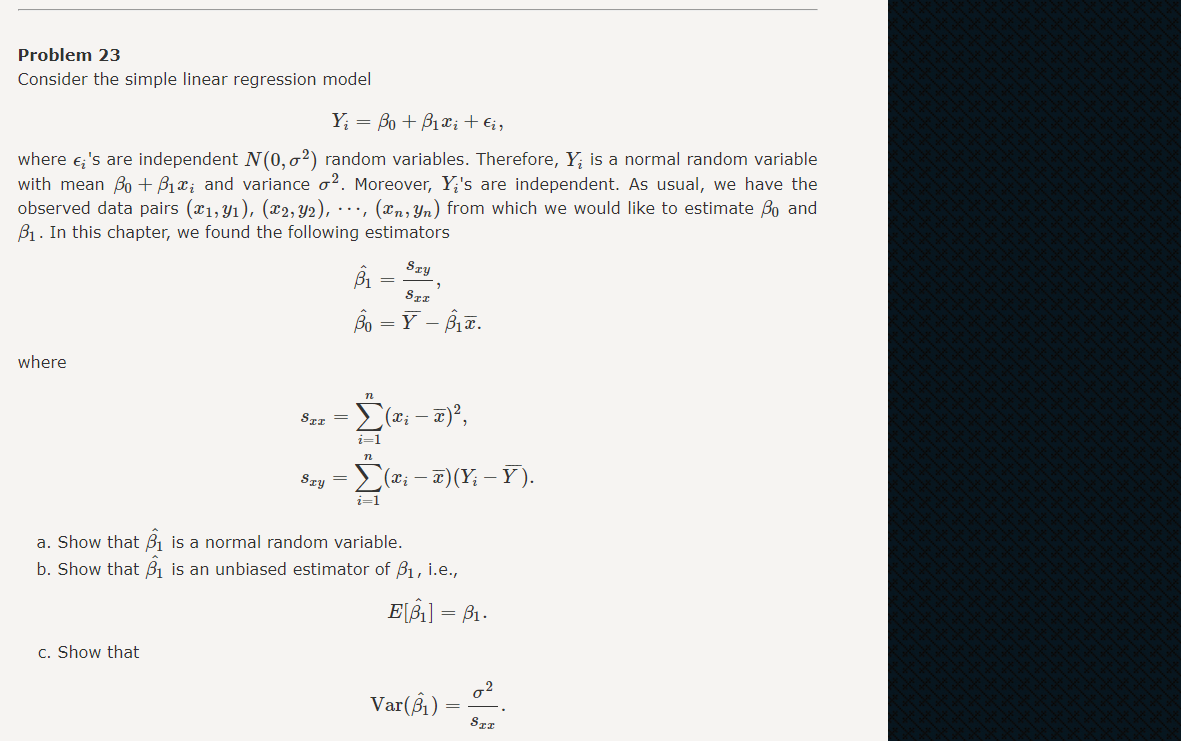 Solved Problem 23 Consider the simple linear regression | Chegg.com