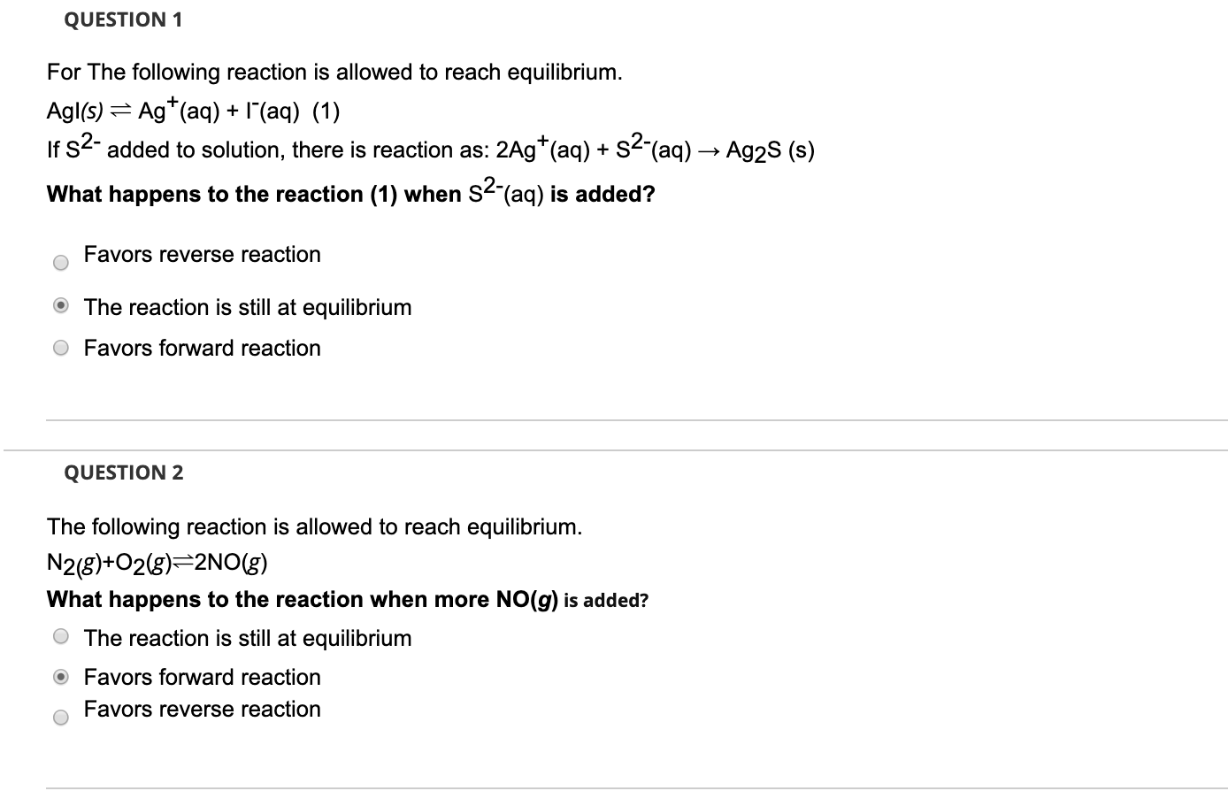 Solved QUESTION 1 For The Following Reaction Is Allowed To | Chegg.com