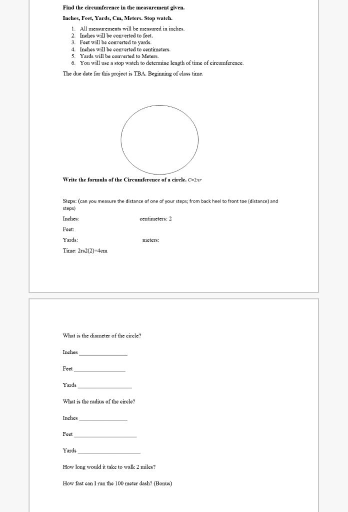 Solved Find The Circumference In The Measurement Given Chegg Com