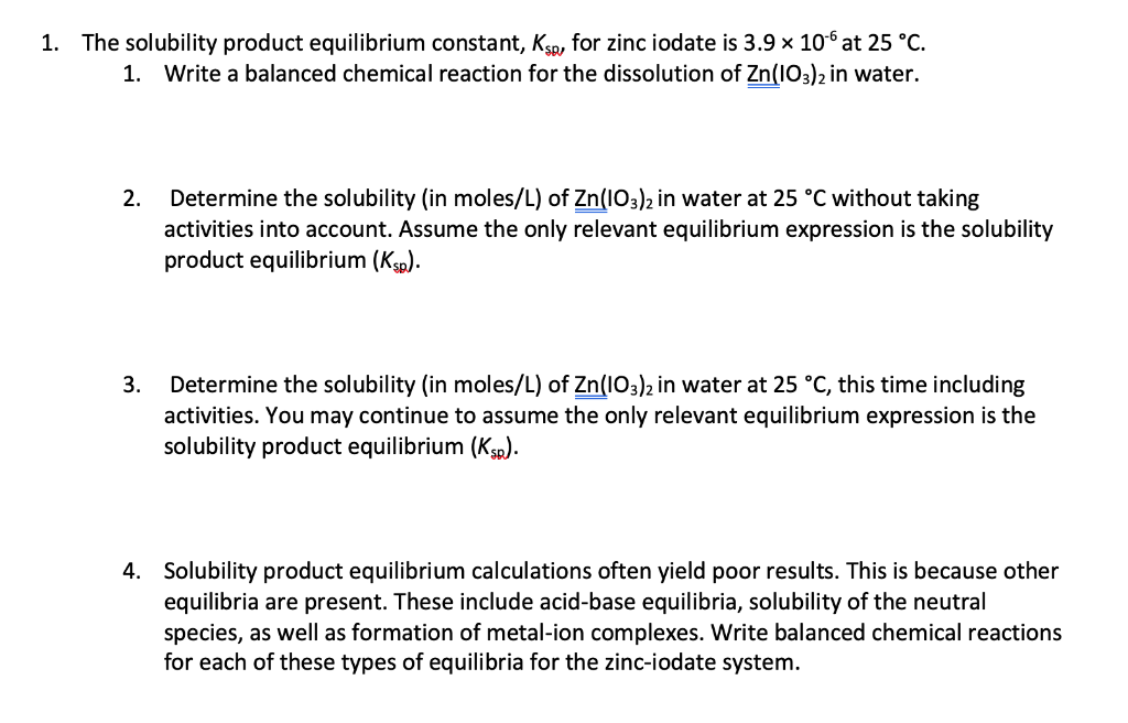 Solved 1. The Solubility Product Equilibrium Constant, Kso, | Chegg.com