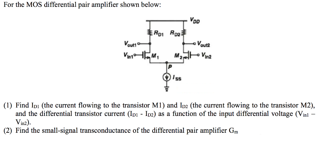 Solved For the MOS differential pair amplifier shown below: | Chegg.com