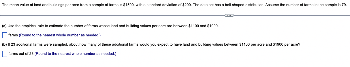 Solved The mean value of land and buildings per acre from a | Chegg.com