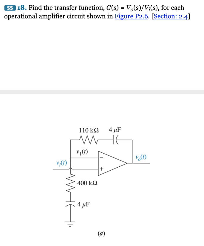 Solved Ss 18 Find The Transfer Function G S V S V Chegg Com