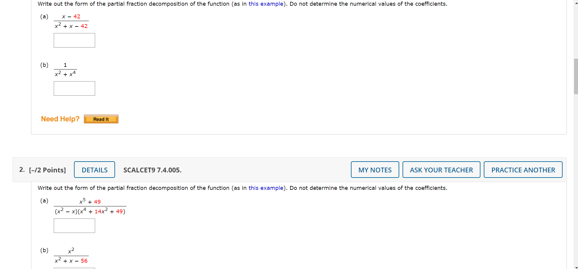 Solved Write out the form of the partial fraction | Chegg.com