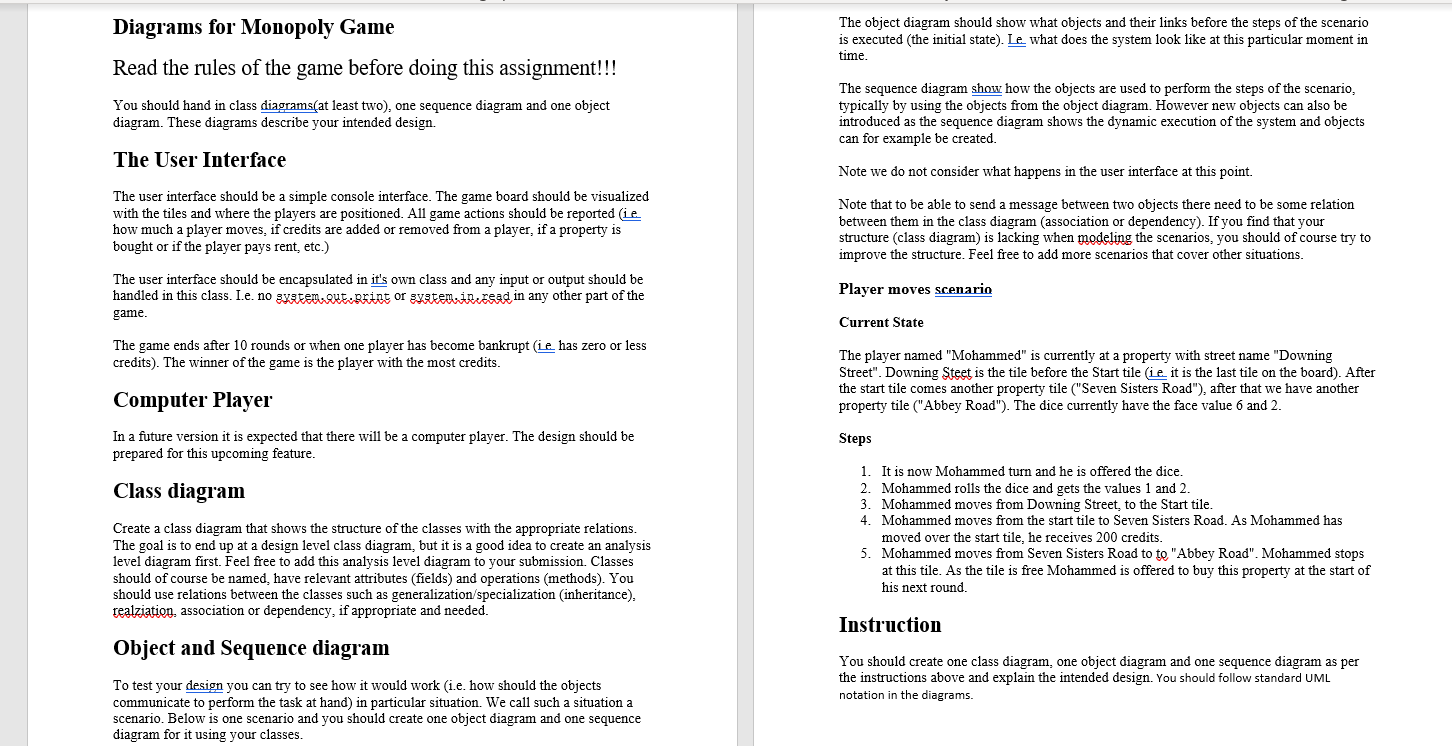 Diagrams for Monopoly Game The object diagram should | Chegg.com