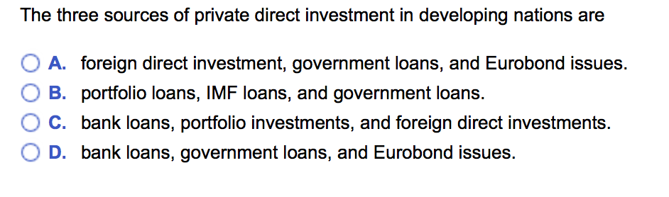 Solved The Three Sources Of Private Direct Investment In Chegg