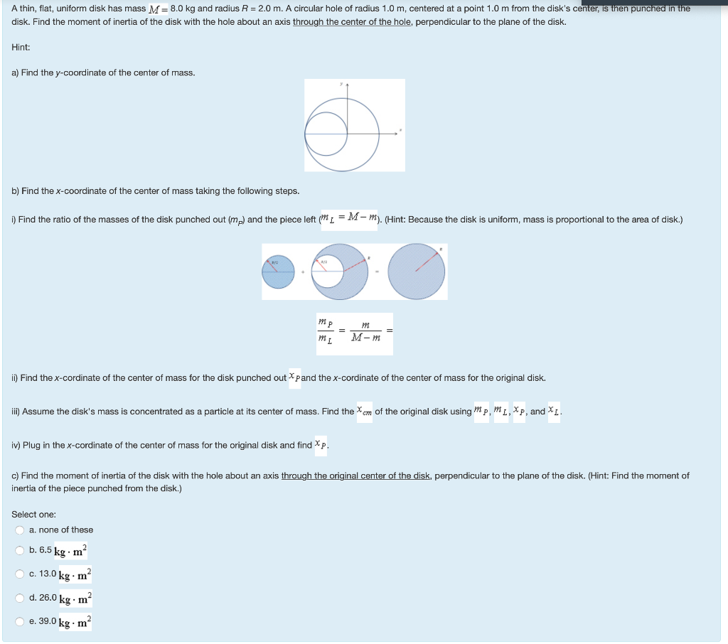 Solved A Thin Flat Uniform Disk Has Mass M 8 0 Kg And Chegg Com