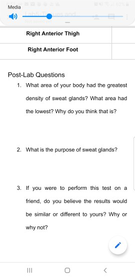 experiment 3 sweat gland distribution