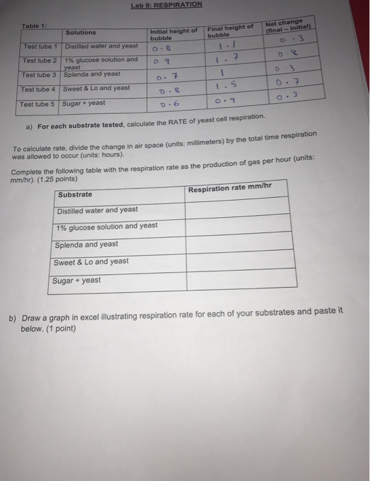 Solved Lab 9 RESPIRATION Table 1a Initial Height Of Final Chegg