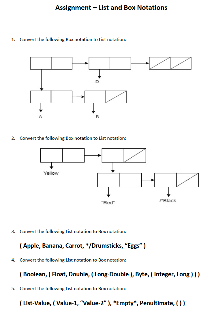Solved Assignment - List and Box Notations 1. Convert the | Chegg.com