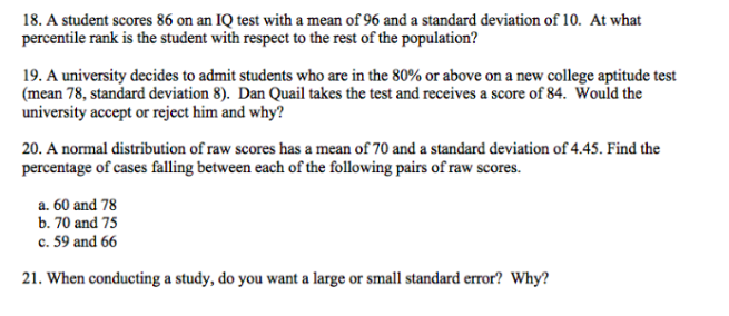 Solved 18. A student scores 86 on an IQ test with a mean of | Chegg.com