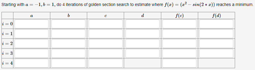 Solved Starting With A = :-1,b= 1, Do 4 Iterations Of Golden | Chegg.com