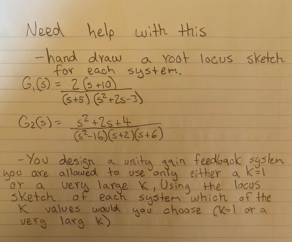 Solved Need Help With This -hand Draw A Root Locus Sketch | Chegg.com