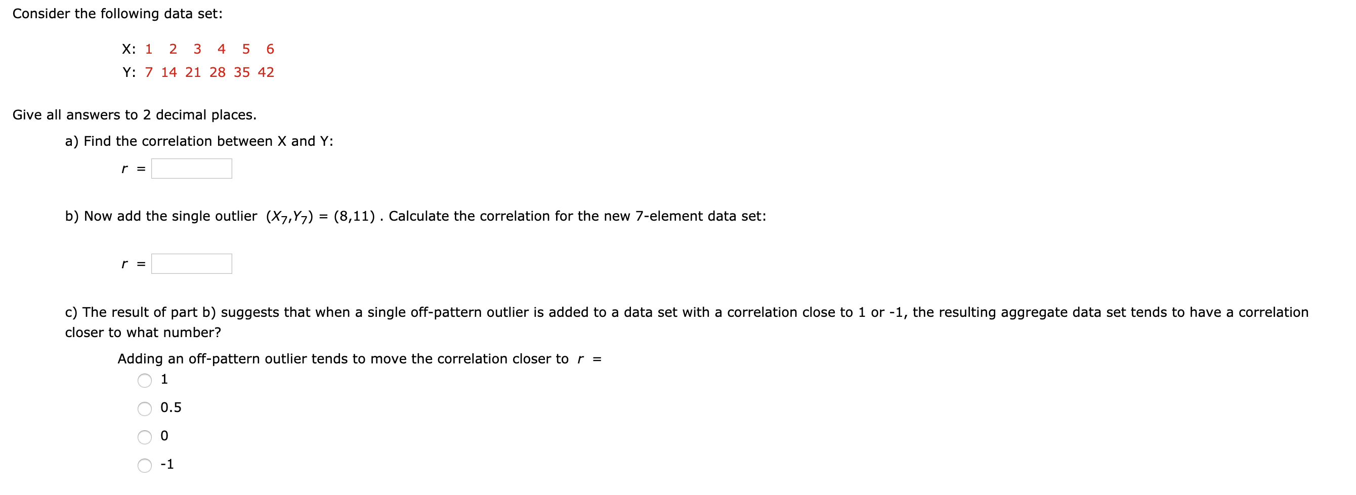 Solved Consider the following data set: 2 6 X: 1 4 5 Y: 7 14 | Chegg.com