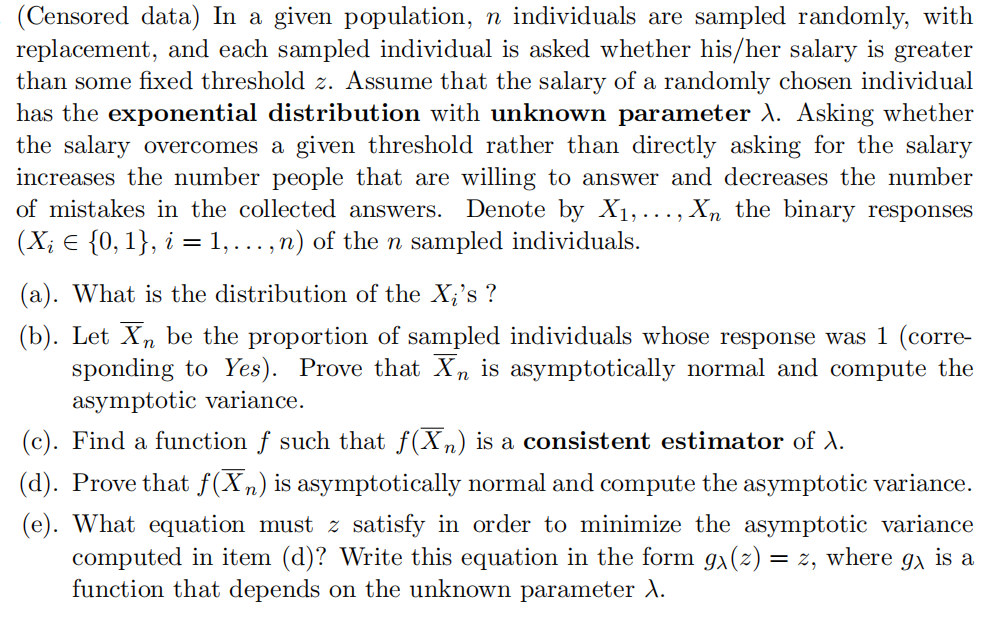 Solved Censored Data In A Given Population N Individuals Chegg