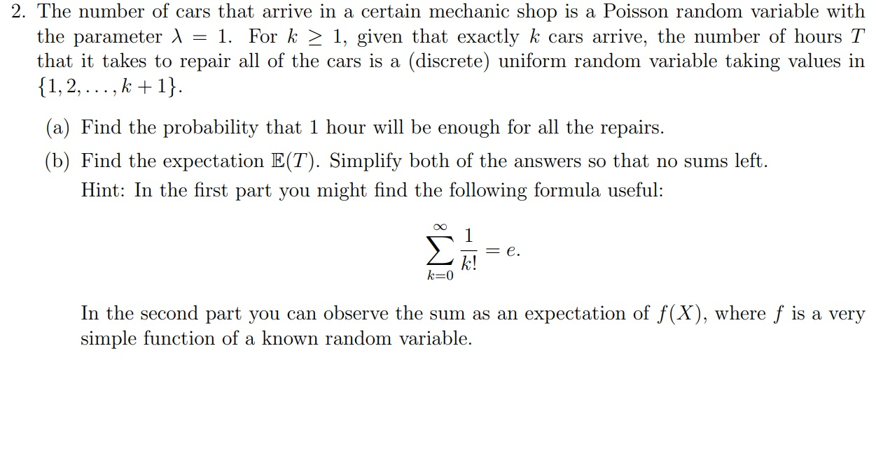2. The number of cars that arrive in a certain | Chegg.com