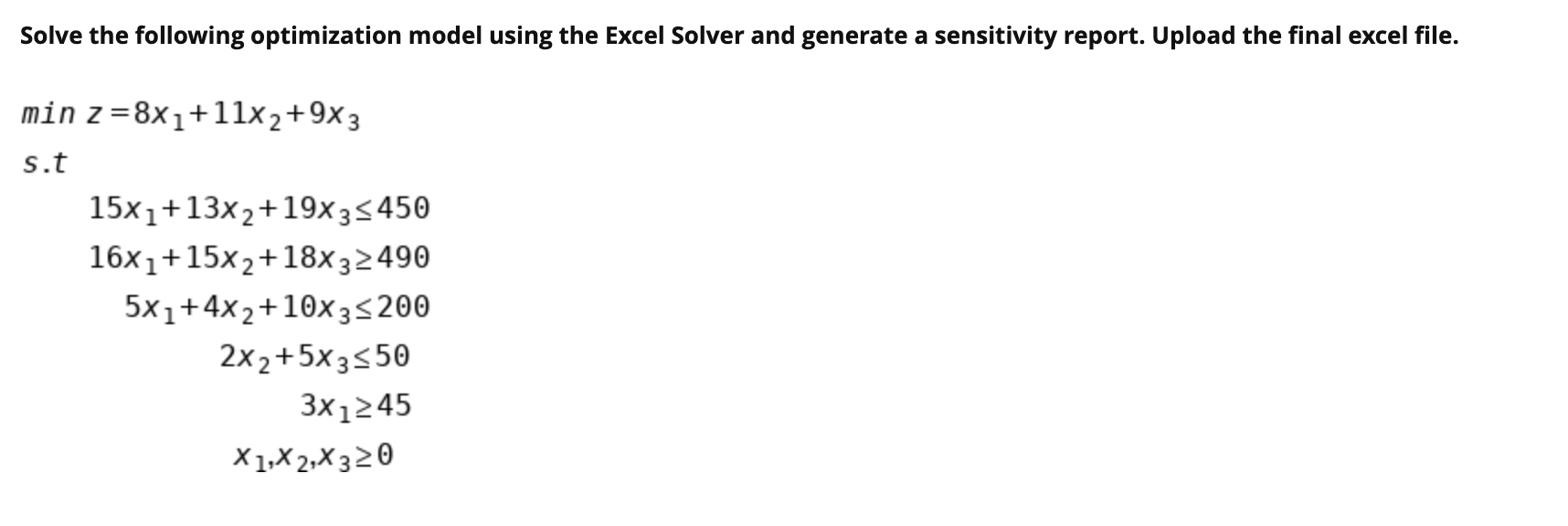 Solved Solve the following optimization model using the | Chegg.com
