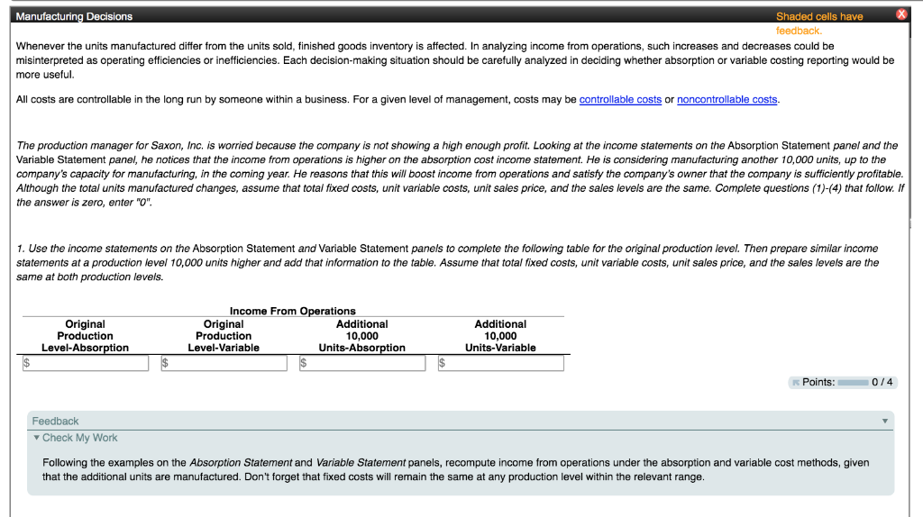 Variable Statement Absorption Statement Under | Chegg.com