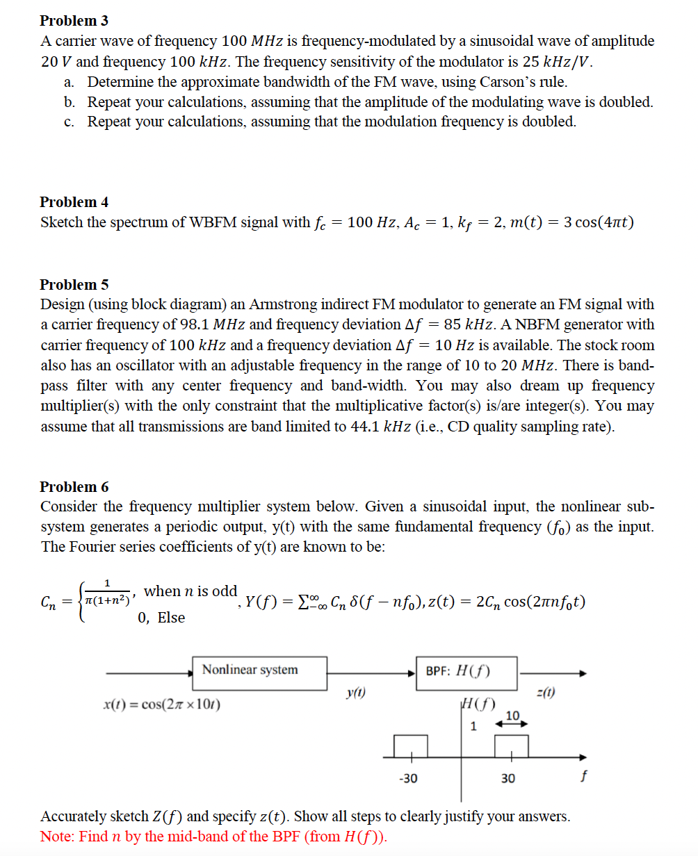 Solved Problem 3 A carrier wave of frequency 100 MHz is | Chegg.com