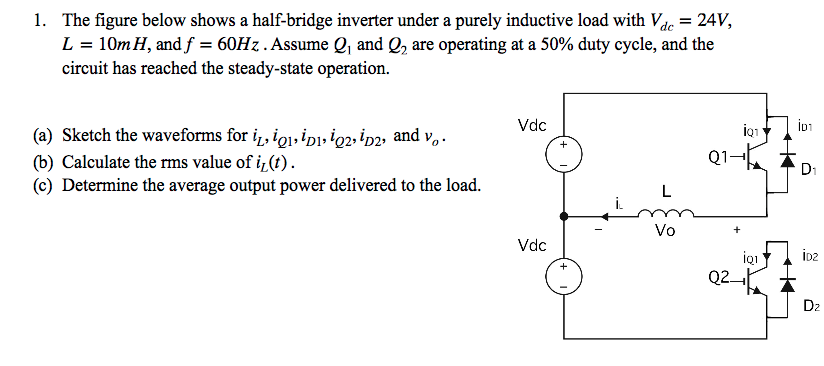 Solved 1. The figure below shows a half-bridge inverter | Chegg.com