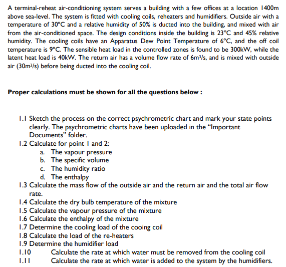 Solved A terminalreheat airconditioning system serves a
