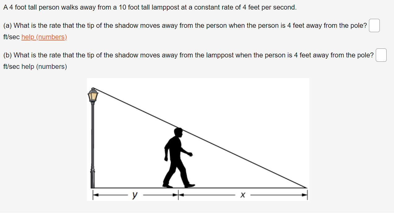 Solved A 4 foot tall person walks away from a 10 foot tall | Chegg.com