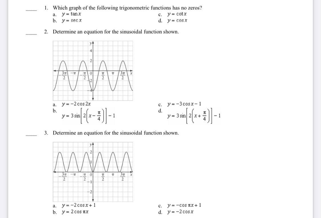 Solved 1. Which graph of the following trigonometric | Chegg.com