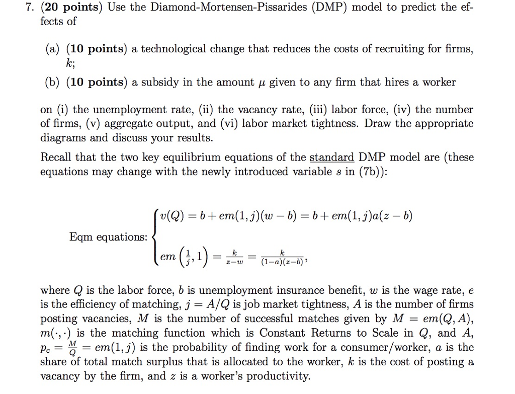 7. (20 points) Use the Diamond-Mortensen-Pissarides | Chegg.com
